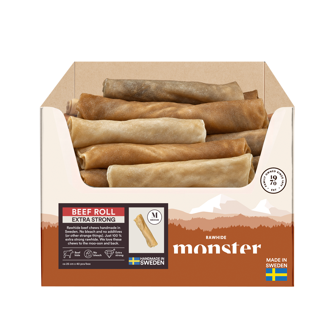 Monster Rawhide Extra Strong Beef Roll Medium Bulk 40 pcs