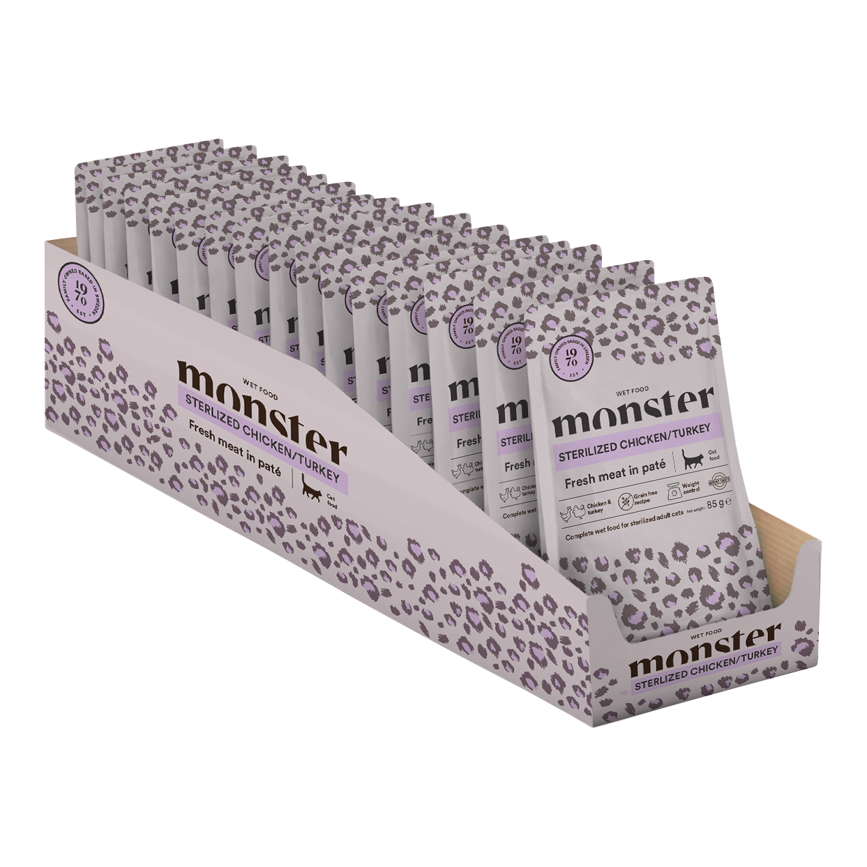 Monster Cat Pouches Sterilized Chicken/Turkey 85 g (16-pack)